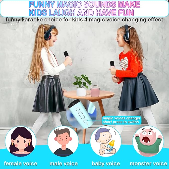 Kids Karaoke Machine, Portable Bluetooth Speaker with 2 Wireless Mics, Microphone Speaker Set with LED Lights for Home Party, Birthday Gifts for Girls Boys Kids
