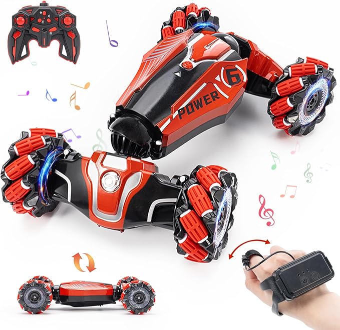 YEMIAI Gesture Sensing RC Stunt car, 4WD Drive Watch Remote-Controlled Vehicle, Bidirectional Drifting Off-Road Vehicle with Music and Lights Toys for Boys,Presents for Kids 4-12 Old