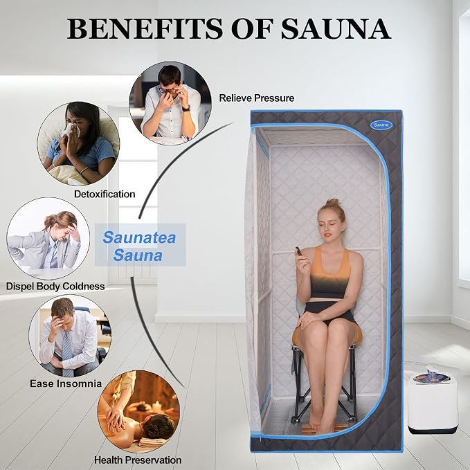 Portable Sauna Box, Portable Steam Sauna for Home with 2.6L 1000W Steamer, 15 Levels, Folding Chair, Extra Large Size (31.5 x 31.5 x 68.9 inch)