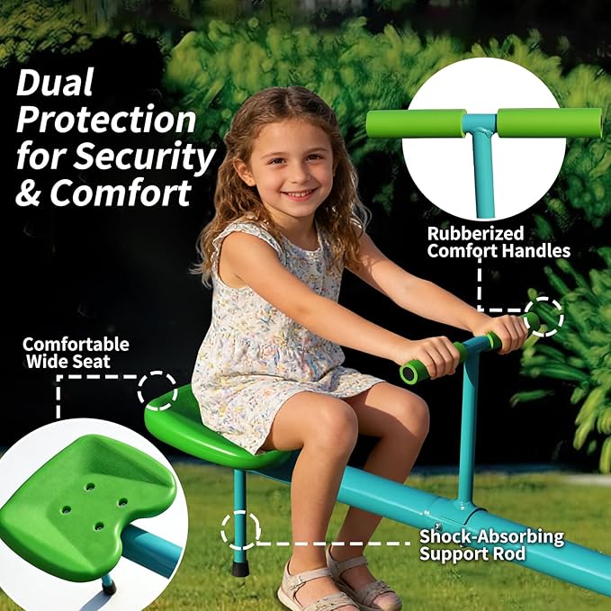 Teeter Totter Seesaw for Kids Outdoor-Sit and Spin Teeter Totter with 5-Prong Support Legs, Playground Equipment with Swiveling 360 Degrees Rotating for Aged 4-12