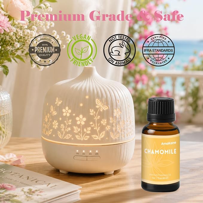 AmaKane Chamomile Essential Oil, Floral Diffuser Oil for Home, Candle Making Scents, Fragrance Oil for Soap Making, Chamomile Aromatherapy Oil, 30ml