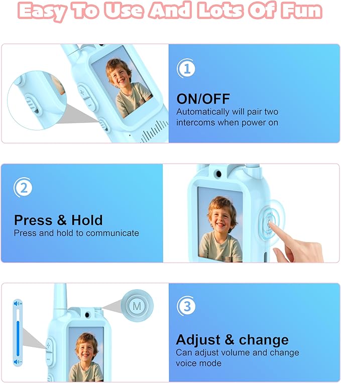 Video Walkie Talkies for Kids 2 Pack with Voice Changer, Rechargeable Two Way Radios, Fun Toys for Indoor Play, Camping, Hiking, Travel, Gift for Boys and Girls Ages 3-12