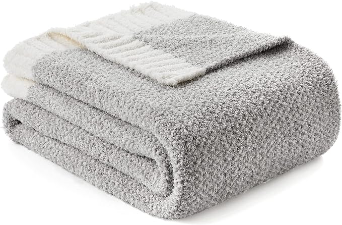 Snuggle Sac Buttery Grey Throw Blanket for Couch, Reversible Super Soft Warm Blankets Cozy Knit Fuzzy Plush Lightweight Throws for Sofa, Bed, Heather Grey, 50"x60"