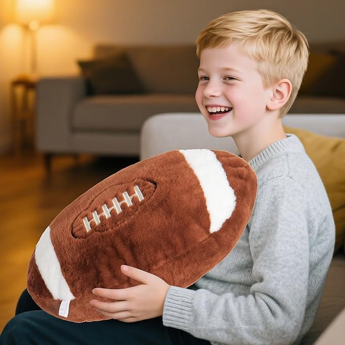 Wepop 18in Fluffy Football Pillow Plush, Soft Football Pillows, Sports Ball Pillow Stuffed Plush Toy Room Decoration and Gifts for Kids, Boys, Girls, Football Fans