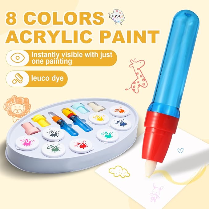 Color-Changing Magic Brush Kids Painting Set, Mess-Free Creative Art Activity for Home & Classroom, Gift for Toddlers Ages 3,4,5,6,7,8,9 (Suit)