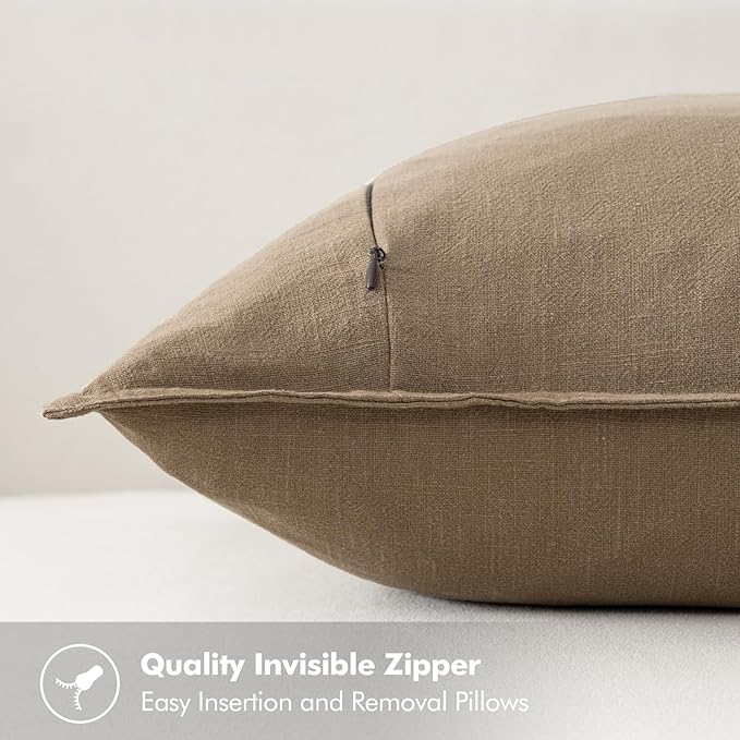 MIULEE Decorative Linen Euro Sham Pillow Covers 28x28 Inch Khaki | Boho Farmhouse Fall Autumn Couch Throw Pillows for Bed, Pack of 2 Accent Modern Pillowcases, Sofa Livingroom Home Decor