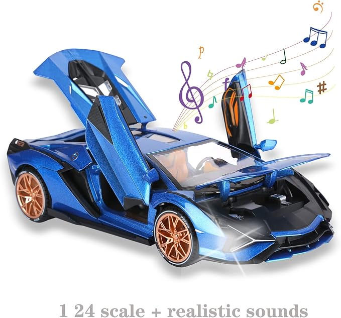 SASBSC Lambo Toy Cars for Kids Sian Fkp37 Model Car Diecast Metal Cars with Light and Sound Pull Back Car Toys for 3+ Year Old Boys (Blue-1 24)