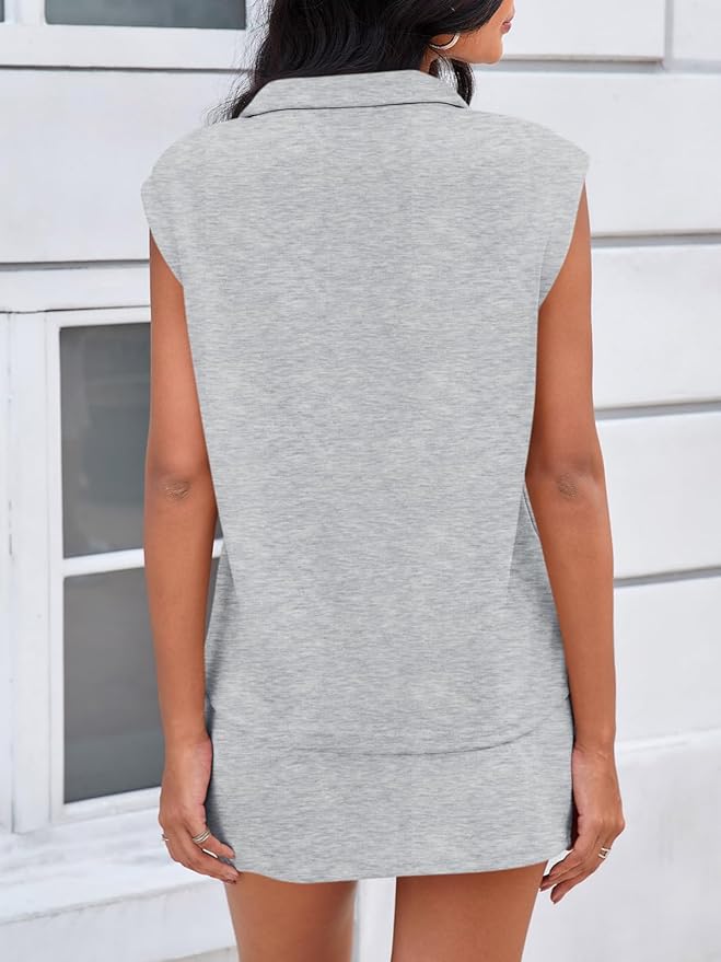 Fisoew Womens 2 Piece Skirt Sets Summer Sleeveless Half Zip Sweatshirt Athletic Skorts Tennis Outfits Casual Sweatsuits