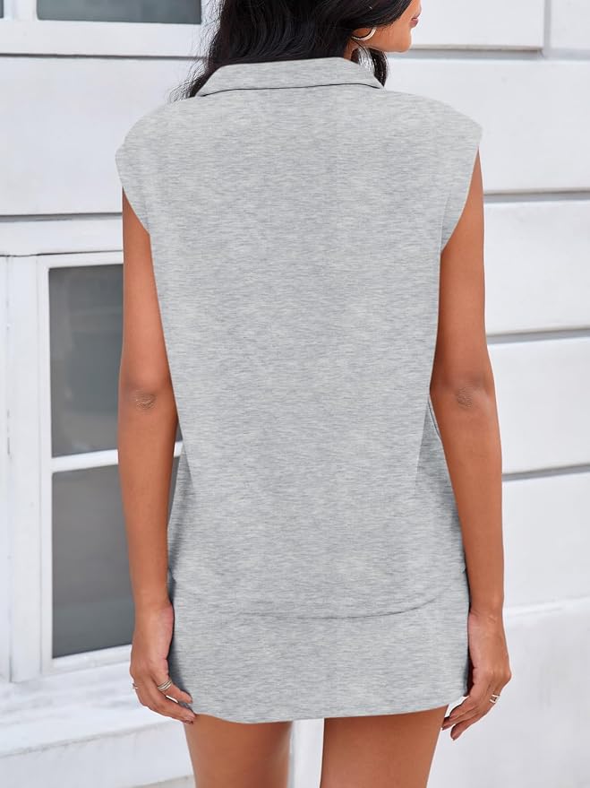 Fisoew Womens 2 Piece Skirt Sets Summer Sleeveless Half Zip Sweatshirt Athletic Skorts Tennis Outfits Casual Sweatsuits