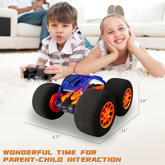 Indoor RC Car Stunt Remote Control Car Toys with Soft Wheels RC Cars for Kids Indoor Outdoor with LED headlight & Crazy Stunts 360° Flips Double Sided Vehicle 2.4GHz Remote Control for Boys Girls Gift