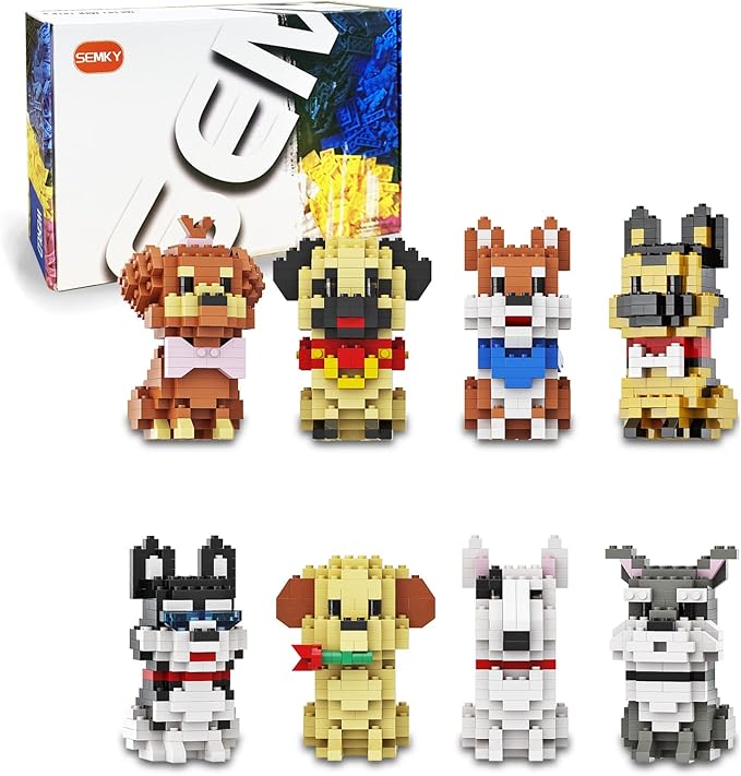 SEMKY Micro Mini Blocks Dog Series Pets Dog 8 in 1 Animal Model Set,(1616Pieces) -Building and Pet Toys Gifts for Kid and Adult