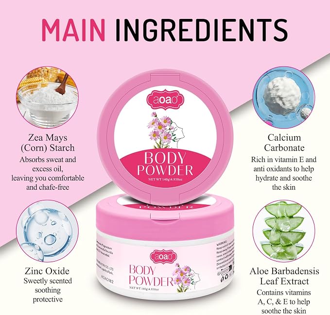 Body Powder for Women, Talc-Free Sweat Powder, Zinc Oxide Protect, Aloe Soothing Comfort, Feminine Essential Dusting Powder with Puff, After Bath Absorption & Anti-Chafe for Neck & Delicate Skin, 5oz