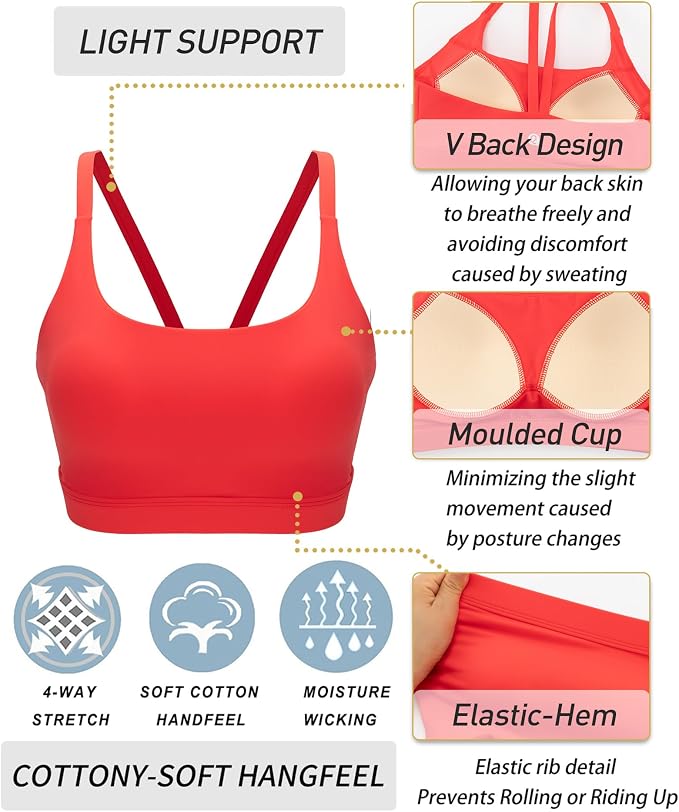 RUNNING GIRL Sports Bras for Women,Light Impact Molded Cup Strap Sports Bra with Sewn in Pads,Best for A-C Cup