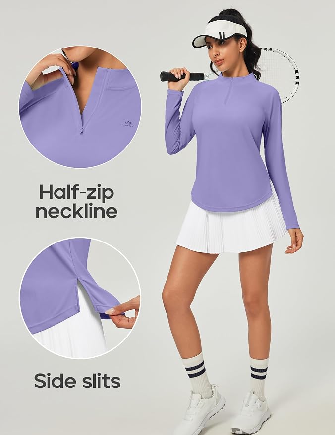 Heathyoga Long Sleeve Workout Tops for Women Golf Shirt UPF 50+ Swim Shirts for Woman UV Sun Protection Quarter Zip Pullover
