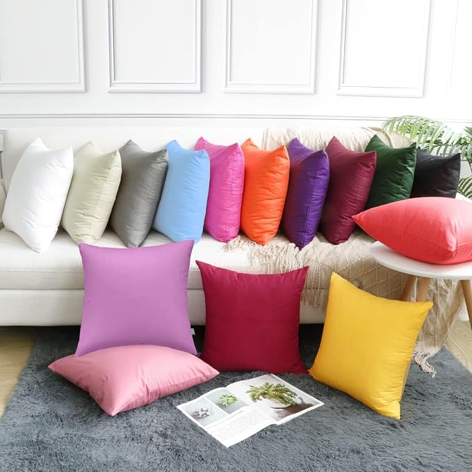 Thmyo 4-Pack 100% Cotton Comfortable Solid Decorative Throw Pillow Case, Square Cushion Cover Pillowcase Sublimation Blank Pillow Covers DIY Throw Pillowcase(18x18 inch/ 45x45cm,Pinkish Purple)
