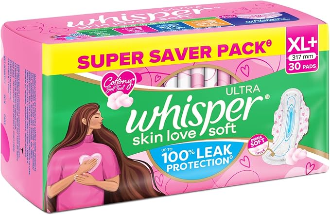 Whisper Ultra Soft Sanitary Pads - 30 Pieces (XL Plus)