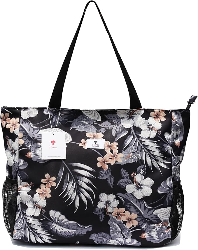 ESVAN LARGE BEACH BAG Water Resistant Lightweight 20 inch Women Oversize Tote Bag for Gym Beach Travel Pool Yoga Nurse