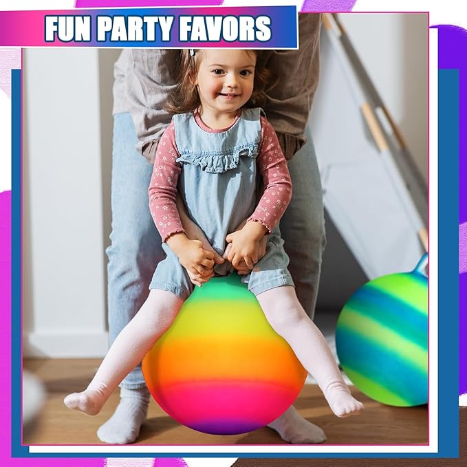 Poen 3 Pcs 18 Inch Hopper Inflatable Bouncy Ball with Handle Hippity Hop PVC Jumping Hopping Ball with 1 Air Pump for Kids Toddler Boys Girls Gifts Games(Multicolor)
