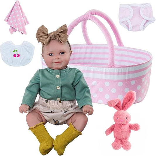 BABESIDE Reborn Baby Dolls with Bassinet, 20Inch Cute Soft Vinyl Realistic-Newborn Baby Doll Poseable Real Life Lifelike Baby Dolls w/Doll Accessories for 3+ Year Old Girls