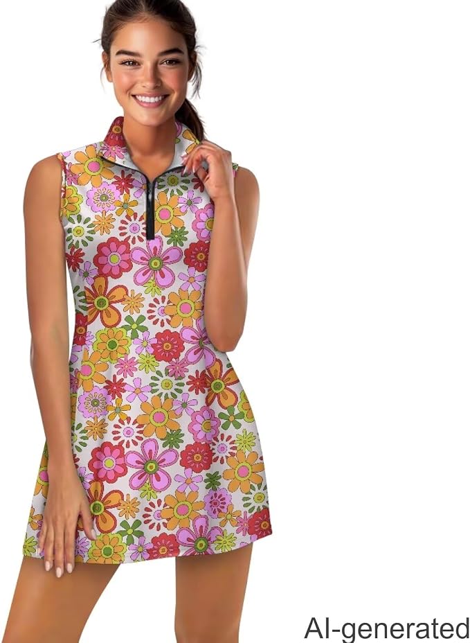 Golf Dress Tennis Dresses for Women with Built in Shorts and Pockets Sleeveless Athletic Dress Workout Dress