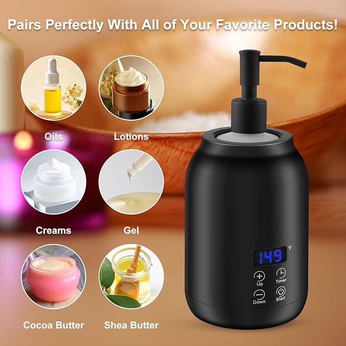 Massage Oil Heater Warmer,with ℃/℉ Switchable Display, Two Oil Dispenser Bottle，Constant Temperature,Body Salon and Barber Shops,Black
