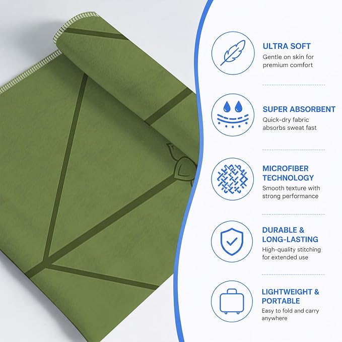Yoga Mat Towel, Hot Yoga Non Slip with 4 Corner Pockets, 70 x 26 in | Soft Absorbent Microfiber With Four Corner Pockets, Fits Over Yoga Mats For Hot Yoga, Pilates, Gym, And Travel