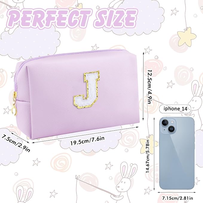 URSKYTOUS Gifts for Girls Initial Makeup Bag Personalized Cosmetic Bag with Zipper Cute Travel Toiletry Bag Waterproof PU Preppy Makeup Pouch Birthday Gift for Teen Girls Women(Purple J)