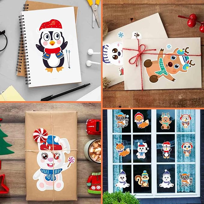 24 Sheets Winter Stickers for Kids Toddlers, Make-a-face Stickers Make Your Own Winter Animal Stickers, Winter Holiday Gifts Christmas Party Decorations Supplies