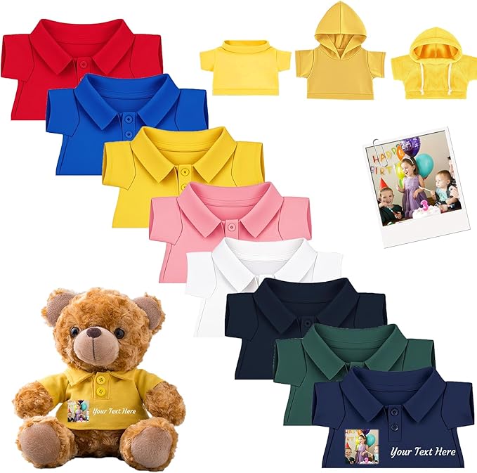 Custom Teddy Bear Clothes with Name Photo, Personalized Stuffed Animal Clothing Fit 8-16inch Stuffed Bear Clothing, Personalized Doll Clothes Make Your Own Plush Doll Shirt