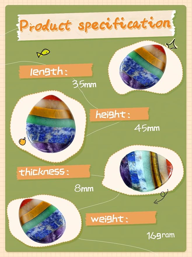Thumb Worry Stone for Anxiety 7Chakra Teardorp Crystals Healing Stones Meditation Accessories Calm Mental Health Gifts Real Natural Hand Carved Spiritual Decor Anxiety Depression Relief Items