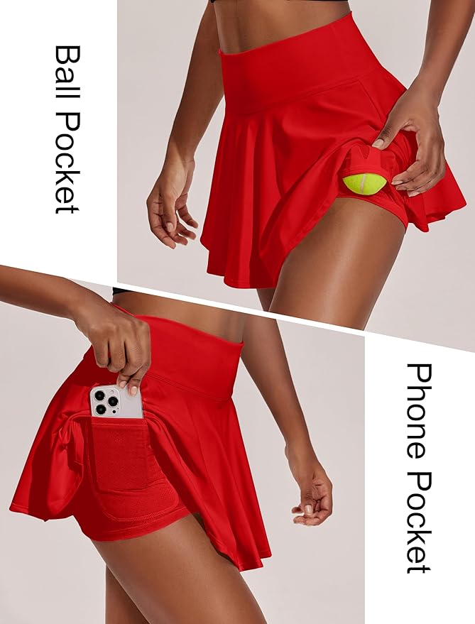 PINSPARK Womens Tennis Skirt 14" Pleated Athletic Golf Skorts with Pockets | High Waist, Tummy Control, Mini, Breathable, Lightweight, Soft, Built in Shorts, Pickleball, Casual