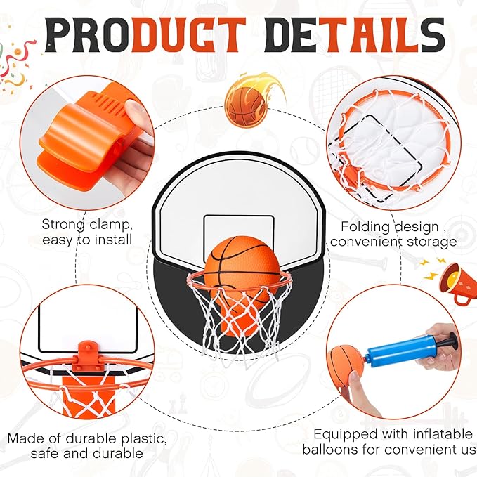 Liliful 4 Pack Indoor Trash Can Basketball Set, Including 4 Clip on Hoop with Backboard, 4 Inflatable Ball and 2 Pump, Fun Indoor Basketball Game Office Stress Relief Toy Funny Birthday Gifts