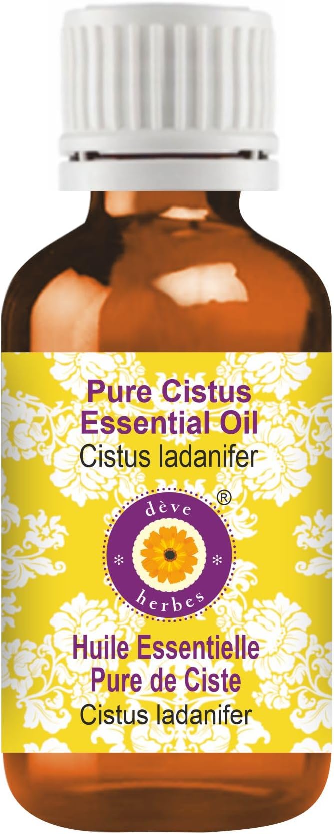 dève herbes Cistus Essential Oil (Cistus ladanifer) Pure | Non-Sticky | Non-Greasy | Lightweight | Men & Women | All Skin Types | Steam Distilled 15ml (0.5 oz)