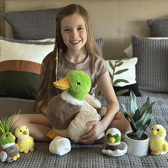 MaoGoLan 6Pcs Plush Duck Toys Duck Stuffed Animals Bulk Large Stuffed Mallard Mom with 4 Ducklings & Eggs Inside - Farm Animals Party Favors Baby Shower Decorations Christmas Birthday Gifts