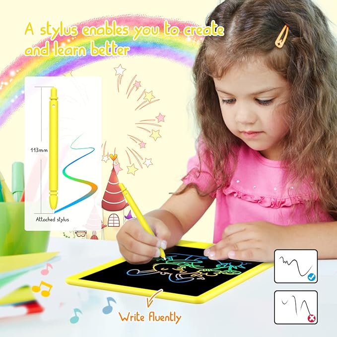 LCD Writing Tablet Doodle Board, Colorful Drawing Pad, Electronic Drawing Tablet, Drawing Pads,Travel Gifts for Kids Ages 3 4 5 6 7 8 Year Old Girls Boys (10.5 inch, Yellow+Yellow)