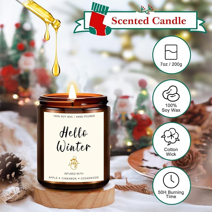Scented Candle Gift Set for Women – 4 Pack Soy Candles Non Toxic | Scented Candles with Apple Cinnamon, Fir Balsam, Mulled Cider, Sandalwood – Holiday Candles Gift for Home Décor & Cozy Nights