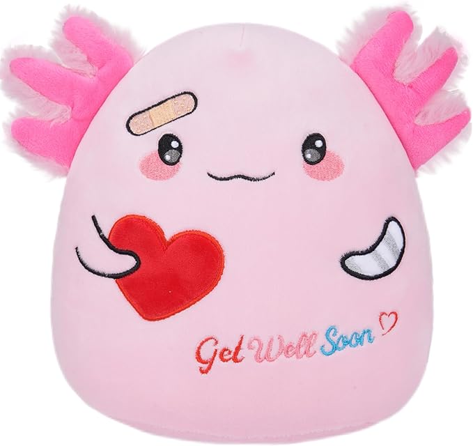 Get Well Pink Axolotl Plush - Mood Plush Toy for Kids, Soft Hospital Gifts for Kids Get Well Soon Stuffed Animal Pillow 9 Inch