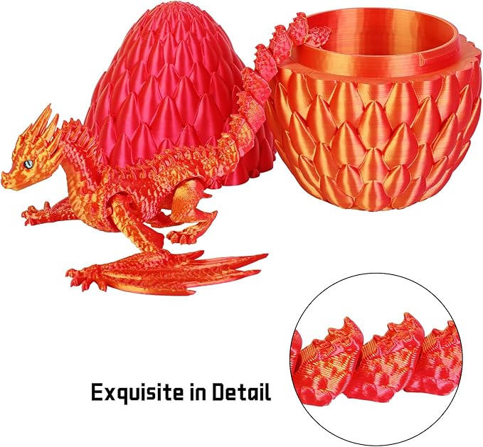 3D Printed Dragon,Flying Mystery Easter Egg Articulated Dragon,3D Printed Crystal Dragon with Wings,3D Dragon Eggs with Dragon Inside,Adults Fidget Toys for Autism ADHD (Red Gold Pro)