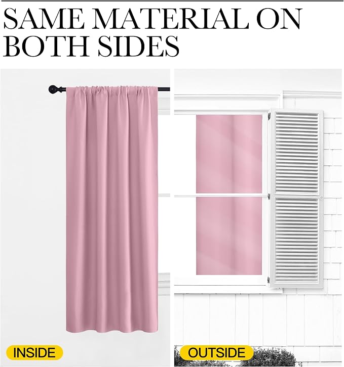 NICETOWN Window Curtains for Bedroom, Rouge Pink, 2 Panels, W42 x L48 -Inch, Home Decoration Thermal Insulated Rod Pocket Blackout Blinds & Drapes for Small Windows