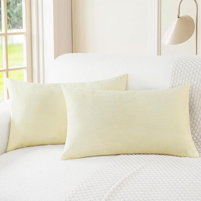 CaliTime Decorative Couch Throw Pillow Covers 26 X 16 Inches Beige | Pack of 2, Cozy Chenille Cushion Cases for Sofa Bed Living Room Farmhouse Home