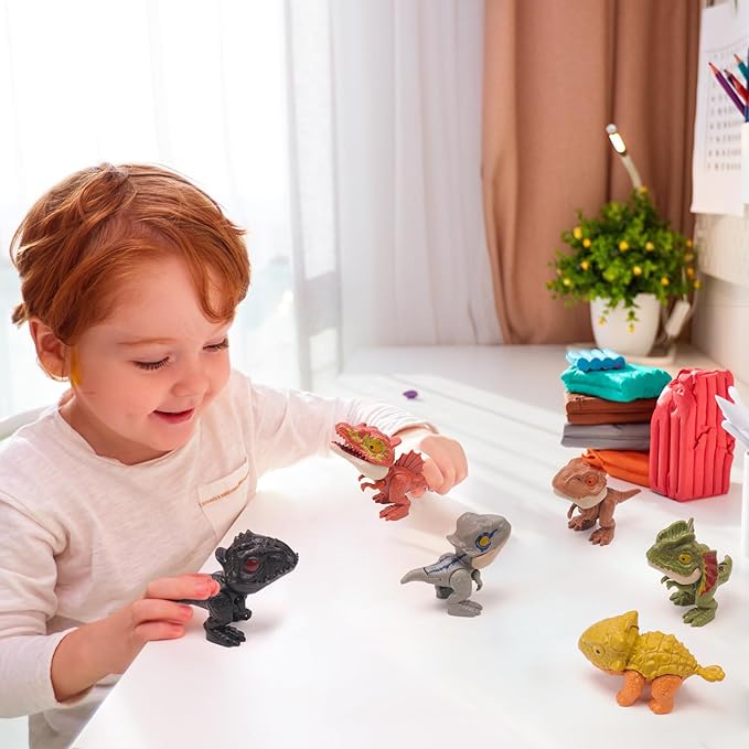 Zwish 6PCS Biting Finger Dinosaurs Toy Collectibles for Display, Dinosaur Play and Snap On Figure Novelty Creative Theater Puppet Doll Animal Hand Puppet Dino Toy Gift for Kids