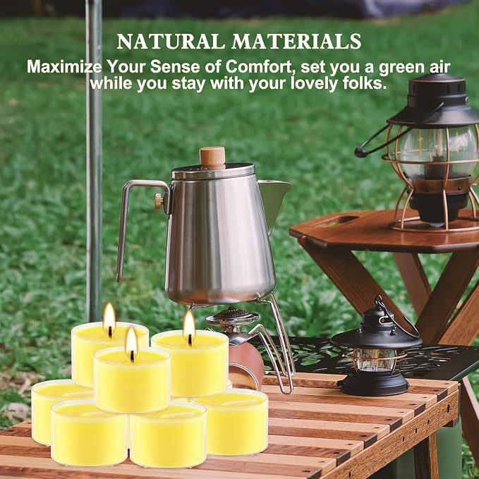 100 Pack Clear Tea Lights Candles Bulk, Summer Citronella Candle Outdoor and Indoor, for Birthday Emergency Home Garden(8 Hour, Yellow)