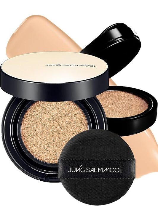 JUNG SAEM MOOL Essential Skin Nuder Longwear Cushion 0.98 Fl Oz, Refill Included, 24H Lasting Cushion Foundation with High Coverage, Semi-Matte Natural Finish, Korean Foundation Makeup (Light)