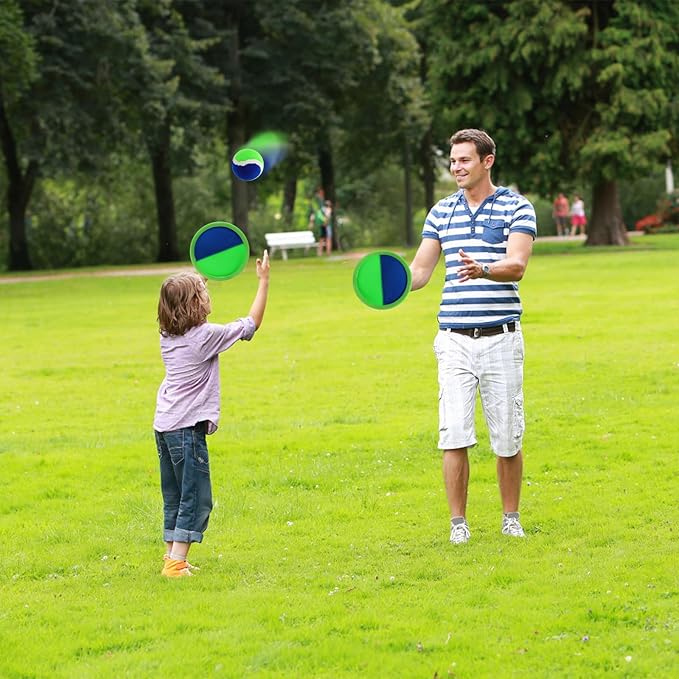 Kids Toys Toss and Catch Game Set, Waterproof Green Set，Ball Sports Games with 4 Paddles 4 Balls and 1 Storage Bag, Classic Outdoor Games, Beach Games, Yard Games Suitable for Kids Gift Ideal