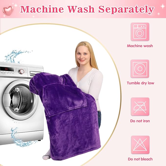 Waitu Wearable Blanket Sweatshirt Gifts for Women and Men, Warm and Cozy Giant Blanket Hoodie, Thick Flannel Blanket with Sleeves and Giant Pocket - Violet