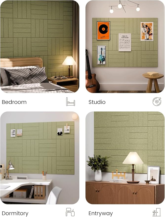 Fluxynara 48" x 36" Large Felt Bulletin Board, Olive Green | 12 Pack Cork Board Alternative with 60 Safe Adhesive Tabs, Felt Pin Boards for Wall Decor, Home, Office, Classroom, Dorm