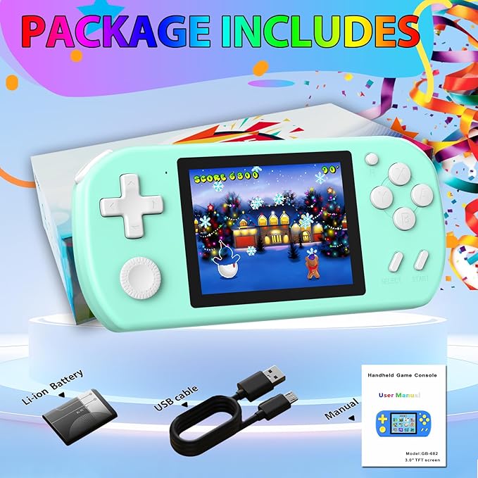 Handheld Games for Kids Built-in 218 Video Games, Portable Kids Travel Toys for Ages 4-13 with Rechargeable Battery 3.0" HD Screen, Mini Gaming Player Birthday Gifts for Boys Girls (Cyan)