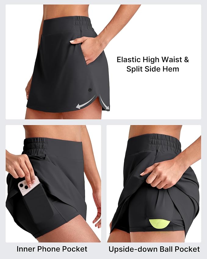 G4Free A Line Golf Skirts for Women 15'' Elastic High Waisted Tennis Skort | with 4 Pockets, Built-in Shorts, Dolphin Hems, Lightweight, Quick-dry, Breathable, Vibrant Colors, Athletic & Casual