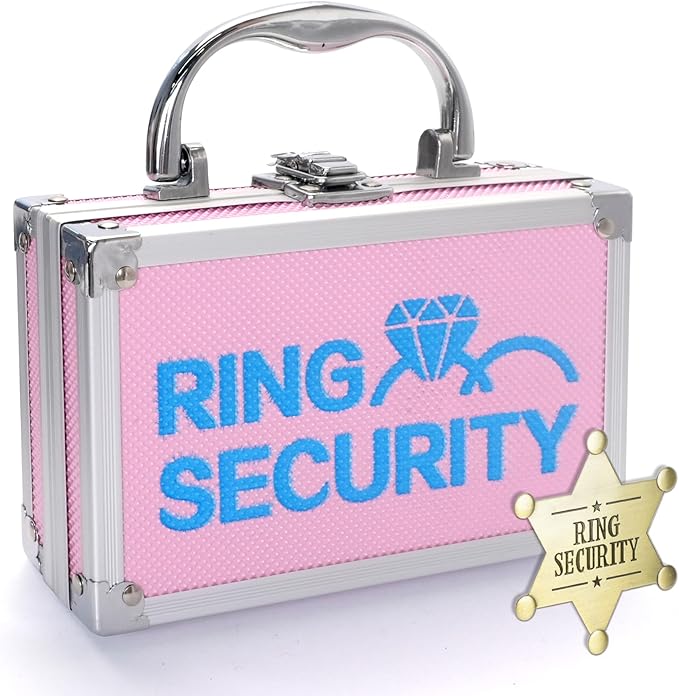 Ring Security Wedding Ring Bearer Case Adventure Set - 7.09" Box Suitcase with Metal Badge | Ideal for Bearer Gifts, Themed Parties & Spy Game Treasure Storage (Pink)