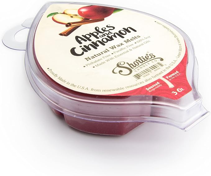 Shortie's Candle Company Apples & Cinnamon Natural Soy Wax Melts - 1 Highly Scented 3 Oz. Bar - Made with 100% Soy and Essential Fragrance Oils - Phthalate & Paraffin Free, Vegan, Non-Toxic